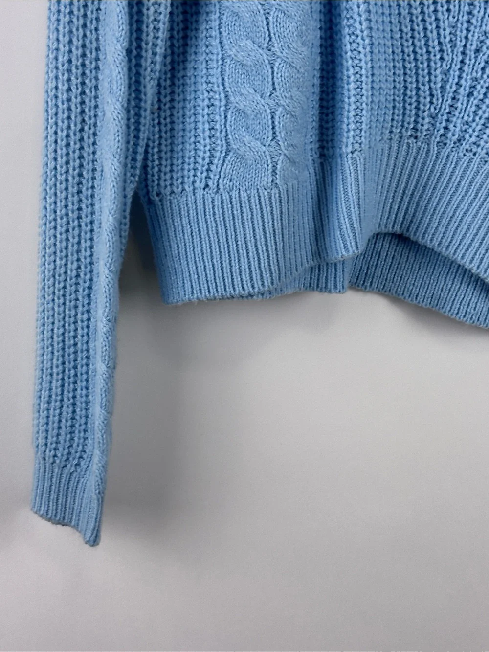 Fashion Nova Women's Light Blue Chunky Cable Knit Cowl Neck Cozy Sweater